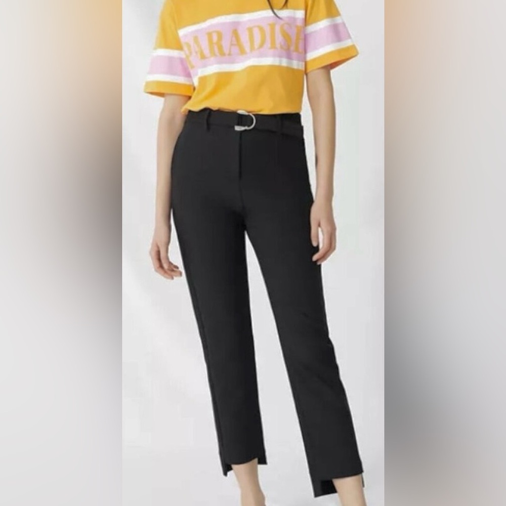 Maje Palmy Crop Trousers Casual Asymmetrical Hem Slim Fit w/ Belt Black Size XS